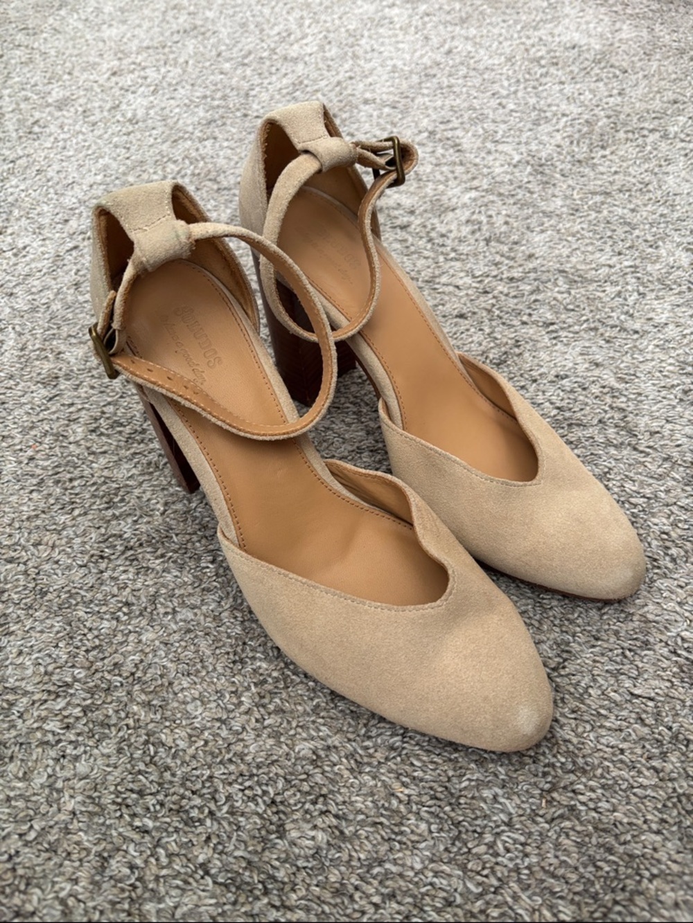 Soludos Beige Suede Ankle Strap Pointed Heels